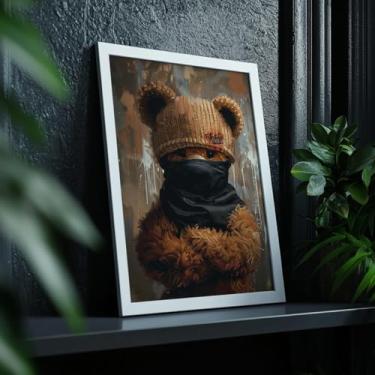Imagem de Quadro Decorativo Urso Toca Preta Com Moldura Arte Moderna Animal Misterioso Criativo Estilo Banksy Grafite Parede Infantil