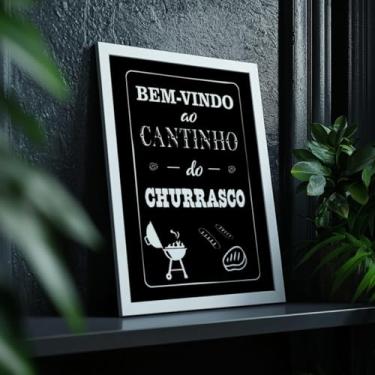 Imagem de Quadro Decorativo Cantinho do Churrasco Com Moldura | Placa Decorativa Área Gourmet Cozinha Barbecue Decoração