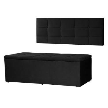 Imagem de Kit Cabeceira Painel E Calçadeira Baú Queen 1,60m Roma Suede Preto Sky Mobile