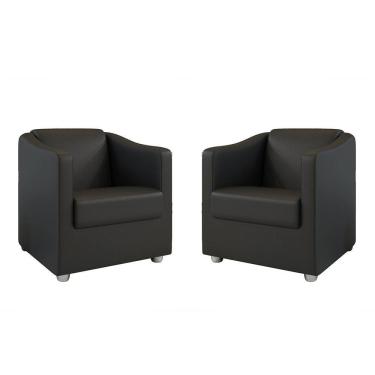 Imagem de Kit 2 Poltronas Decorativa Bia Material Sintético Preto Dal Poz Estofados