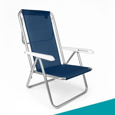 Imagem de Cadeira de Praia Alumínio Reforçada Reclinável 8 Posições - Mor, Azul,