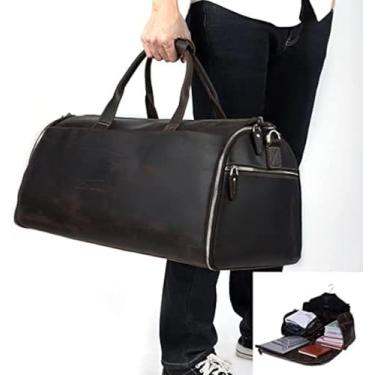 Imagem de Bolsa De Vestuário De Mão, Bolsa De Vestuário Conversível Com Sapatos Bolsa Vintage Couro De Grão Integral Grande Mochila 2 Em 1 Mala Pendurada Terno Sacos De Viagem Para Homens