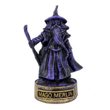 Imagem de Escultura Estatueta Mago Merlin Bruxo 8cm em Resina - Lua Mística Orig