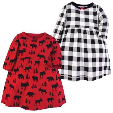 Imagem de Luvable Friends Hudson Baby, vestidos de manga comprida, pacote com 2, Forest Critters vermelho, 0-3 Meses