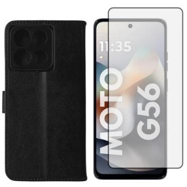 Imagem de Capa Carteira Para Motorola Moto G56 + Película 3D - Generica, Preto