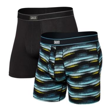 Imagem de SAXX Cueca boxer masculina – Cueca boxer Daytripper com suporte embutido – Pacote com 2, roupa íntima masculina, Faixa de transmissão/preta, XXG