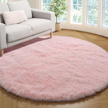 Imagem de ONASAR Tapetes redondos rosa claro de 0,9 m para quarto, sala de estar, tapete de cama de cachorro fofo, tapete circular lavável para crianças, meninas, meninos, adolescentes, tapete felpudo macio