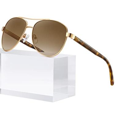 Imagem de CARFIA Óculos de sol polarizados para mulheres, proteção UV, armação de acetato, armação de metal, óculos escuros femininos CA3216, 1. Braço de tartaruga Havana com lente gradiente marrom, tamanho