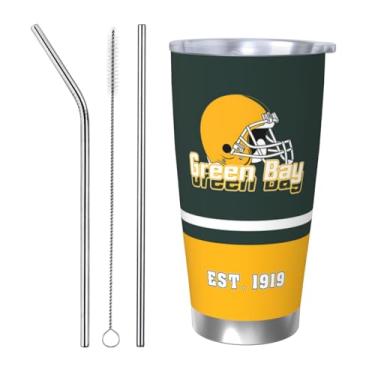 Imagem de Copo isolado do time de futebol de 590 ml com tampa e pincel de canudo mantém bebidas frias e quentes garrafa de água de parede dupla isolada a vácuo caneca de café presente de aniversário para fãs de