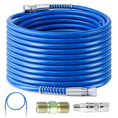 Imagem de Gyfent Mangueira de pulverizador de tinta sem ar de 1,6 m x 0,6 cm, mangueira de pulverização de tinta airless de alta pressão 8500PSI com mangueira de chicote de 1,2 m, conector de mangueira de 0,6