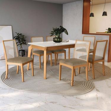 Imagem de Mesa de Jantar 6 Lugares Késia com Vidro Madeira Maciça Off White/Capuccino - Kappesberg