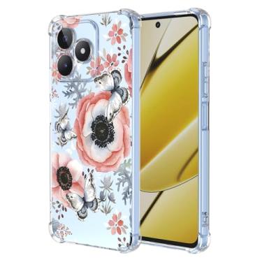 Imagem de RRXSYXL Capa para Oppo Realme C53, Realme C51 4G, Realme Note 50 com estampa floral transparente, capa macia à prova de choque, borboleta, C53