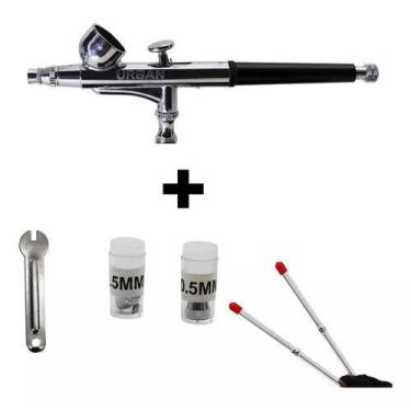 Imagem de Kit aerografo de gravidade dupla ação bico 0,2 0,3 0,5 com 09pçs - URB