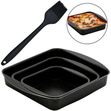 Imagem de Jogo Assadeira Quadrada 03 Peças Antiaderentes + Pincel - Marcolar