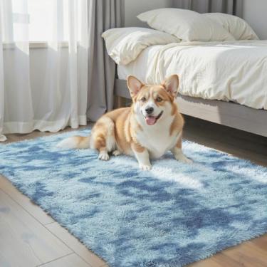 Imagem de Tapete pequeno para quarto, mini tapete de área, tapete azul fofo, entrada de porta acessível, interior, entrada interna, tapete para cães, 5 x 7 cm, estética para decoração de casa (2 x 3, tingido em