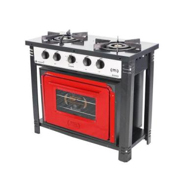 Imagem de Fogão Industrial Branco com Forno Vermelho 2 Bocas Duplas Bravo BR2BF 