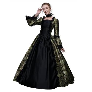 Imagem de Vestido feminino do século 18 Rococó renascentista floral jacquard longo vestido vitoriano gótico fantasia festa baile de máscaras (ouro-preto, 3GG)