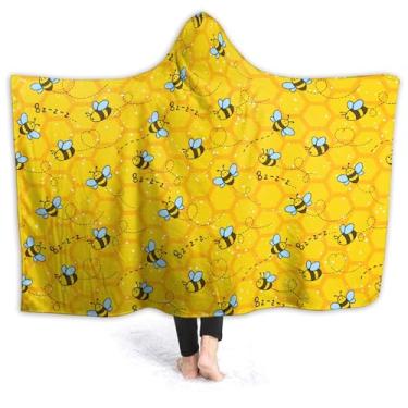 Imagem de Cobertores com capuz amarelo de abelha fofa para sofá, sofá, abelhas, cobertor usável, supermacio, leve, presente quente para crianças e mulheres - 102 cm x 127 cm para crianças