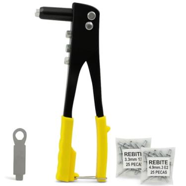 Imagem de Rebitadeira Alicate Manual Profissional + 50 Rebites POP Com 4 Bicos Rebitador Rosca
