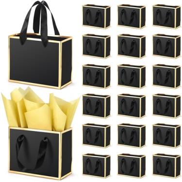 Imagem de EQOREIIN Sacos de presente de papel metálico com alças de papel de seda sacos de presente de 15 cm para ele, formatura, chá de bebê, casamento, chá de noiva, lembrancinha de padrinhos