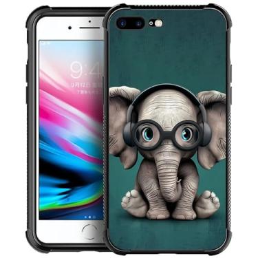 Imagem de Goodsprout Capa compatível com iPhone 7/8, com fones de ouvido fofo pequeno elefante incrível design à prova de choque anti-arranhões capa traseira rígida PC para iPhone 7/8