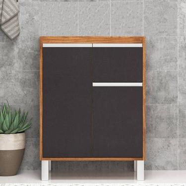 Imagem de Gabinete de Banheiro com Pés 60cm 2 Portas 2 Gaveta sem Cuba Soft Amêndoa/Grafite