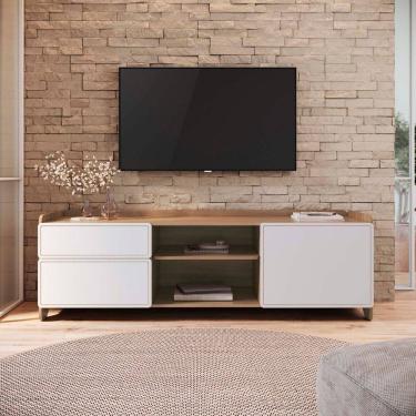 Imagem de Rack para Tv 75 Polegadas 100% Mdf 58x182cm Flea Louro Freijó Grann/Branco