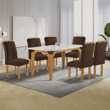 Imagem de Mesa de Jantar 6 Lugares Marromina Carolina com Vidro Cinamomo/Off White/Veludo Marrom - Cel Móveis