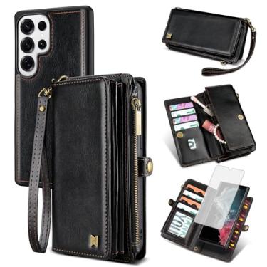 Imagem de Furill Capa de celular para Samsung Galaxy S23 Ultra 5G carteira magnética destacável com protetor de tela de vidro temperado alça flip zíper suporte para cartão S23Ultra 23S S 23 23Ultra 17.3 cm