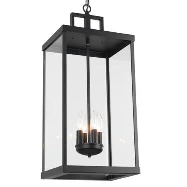 Imagem de Luminária pendente externa, luzes grandes de 63 cm, lanterna, lustre externo moderno com vidro transparente, gazebo externo para pátio, varanda, quintal, garagem