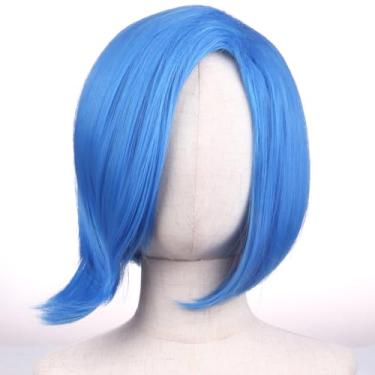 Imagem de BERON Peruca de fantasia Blue Bob para meninas, cabelo curto, liso, para meninas, pequeno, rede, filme, cosplay, uso animal, touca de peruca inclui