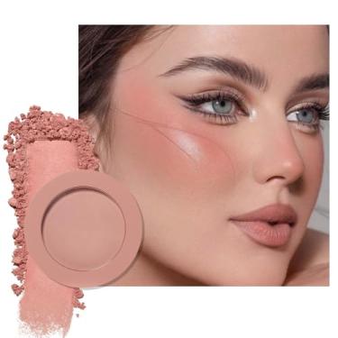 Imagem de HHLTOH Paleta de blush em pó fosco pêssego quente para maquiagem facial, blush para bochechas mais jovens, blush creme monocromático leve de longa duração, blush para mulheres, todos os tons de pele