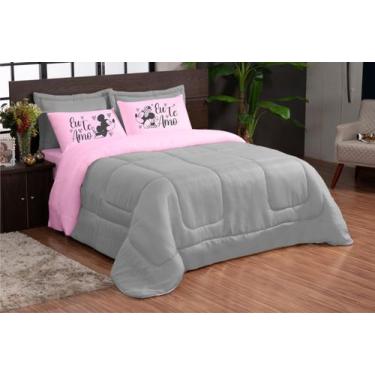 Imagem de Edredom eu te amo rosa cinza queen 05 peças hipercal 200 fios - THEOVI