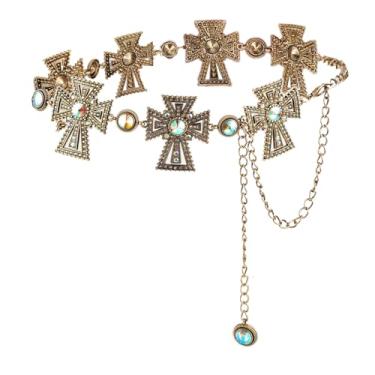 Imagem de ILuvatar Vestido feminino de metal com suéter, dourado, retrô, turquesa, pedra, punk, cinto concho, cintos ocidentais, Dourado-t14, M