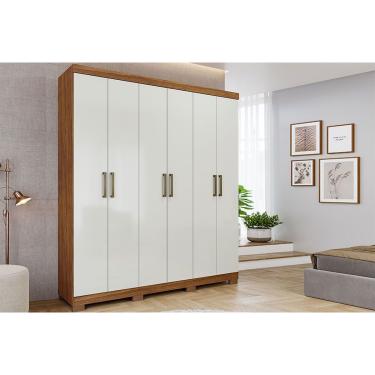 Imagem de Guarda Roupa Casal 6 Portas e 2 Gavetas c/ 1 Espelho Interno Milena Cinamomo/Off White - Panan