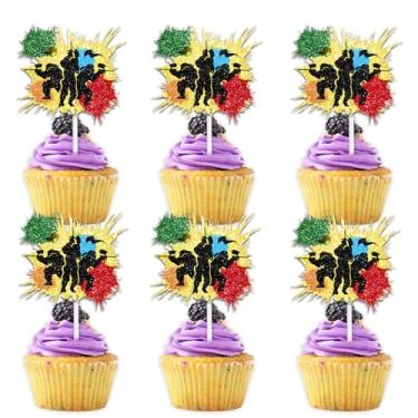 Imagem de 18pcs Colorful Paintball Shooting Splash Dessert Cupcake Topper Gun Fighter Sport Game Decoration Happy Birthday Party Theme Decor for Men Boy Favour Supplies Set
