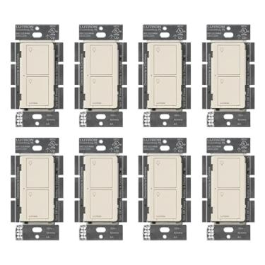 Imagem de Lutron Interruptor inteligente original Caseta (Lutron Smart Hub necessário), para luzes de LED e ventiladores, 6 Amp, monopolar/3 vias, neutro necessário, pacote com 8 PD-6ANS-LA-8, amêndoa clara