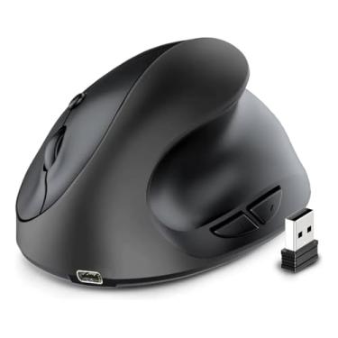 Imagem de Mouse Vertical Ergonômico Sem Fio Recarregável AG – Reduz Tensão no Pulso, RGB, Clique Silencioso, DPI Ajustável, USB 2.4G Eco – Compatível com Windows, Mac, Notebook Cor (Preto)