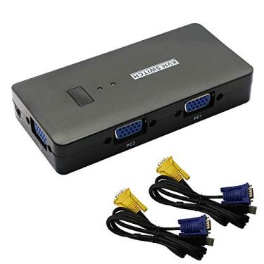 Imagem de Comutador VGA KVM 2 portas, seletor de interruptor de saída VGA 2 em 1, adaptador de compartilhamento de vídeo VGA, comutador manual com 4 entradas USB, resolução 19201440, para 2 peças, monitor