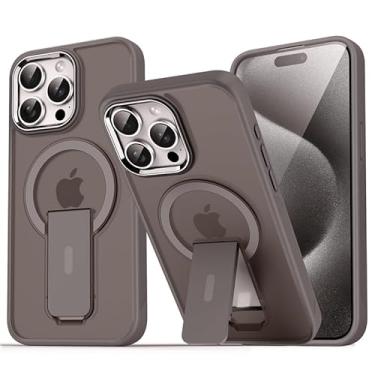 Imagem de Capa magnética translúcida fosca original com suporte para iPhone 15, 14, 13, 12, 11 Pro Max, com suporte para celular e carregador sem fio (para iPhone 11 Pro/cinza titânio)