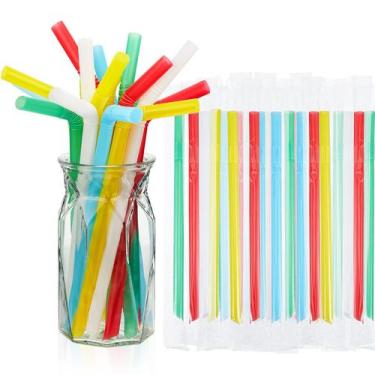 Imagem de Canudos flexíveis Bendy Tessco, 300 unidades para Bubble Tea, Milkshak