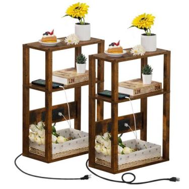 Imagem de Mesa lateral YUFAM de madeira pequena e estreita de 3 camadas com esta