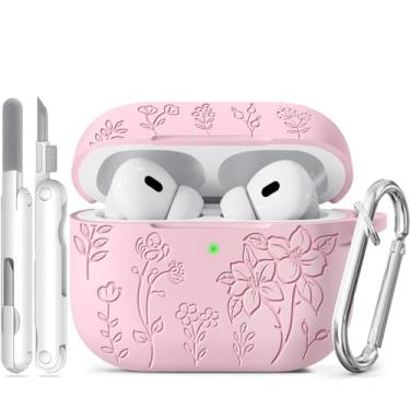 Imagem de Capa de silicone macio para AirPods 4 com chaveiro de metal prateado, capas gravadas Ekoonpft Flower