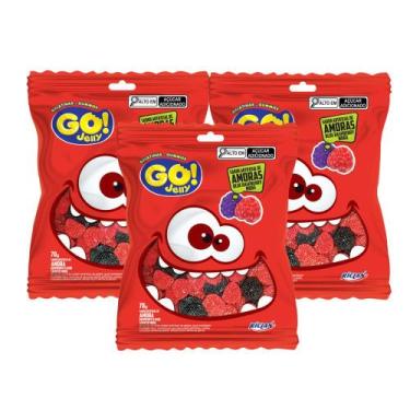 Imagem de Kit 3 Balas de Gelatina Go Jelly Amoras Sabor Amora 70g