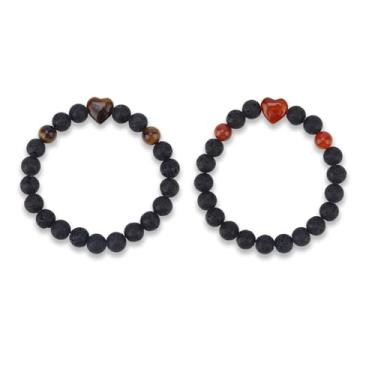 Imagem de Mikovivi 2un Pulseira de Proteção, Pulseira de Proteção Tripla Olho Tigre Ágata Vermelha Pedra Vulcânica Traz Boa Sorte Felicidade Presente Feminino Homens