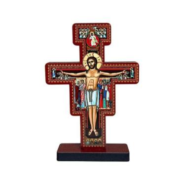 Imagem de Crucifixo de Mesa Cruz São Damião São Francisco 15cm - Lírio do vale