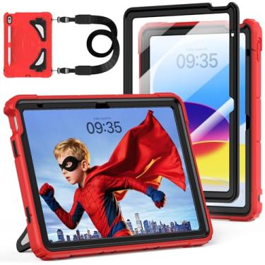 Imagem de Capa para iPad A16 11ª geração 28 polegadas 2025, Auorld para iPad 10ª geração 10 polegadas 2022, capa infantil com protetor de tela, alça de ombro dobrável, suporte para lápis, à prova de choque