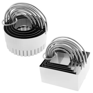 Imagem de Conjunto de 10 peças de cortadores de biscoito, cortador de biscoitos quadrado e redondo com alça, ferramentas profissionais para assar massa, conjunto empilhável de cortador de biscoito de aço