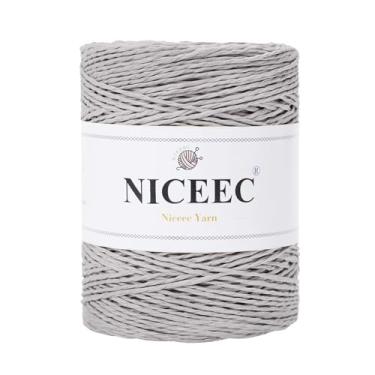 Imagem de NICEEC 1 novelo de papel para crochê, fácil de crochê, fio de ráfia para chapéu de sol e decoração de casa DIY - 150 g/262 m - cinza claro