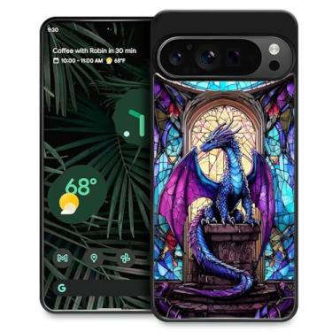 Imagem de WANKBLC Capa compatível com Google Pixel 9 Pro XL, proteção à prova de choque para homens mulheres antiderrapante para Google Pixel 9 Pro XL Crazy Pattern Vitral Azul Roxo Diamante Dragão